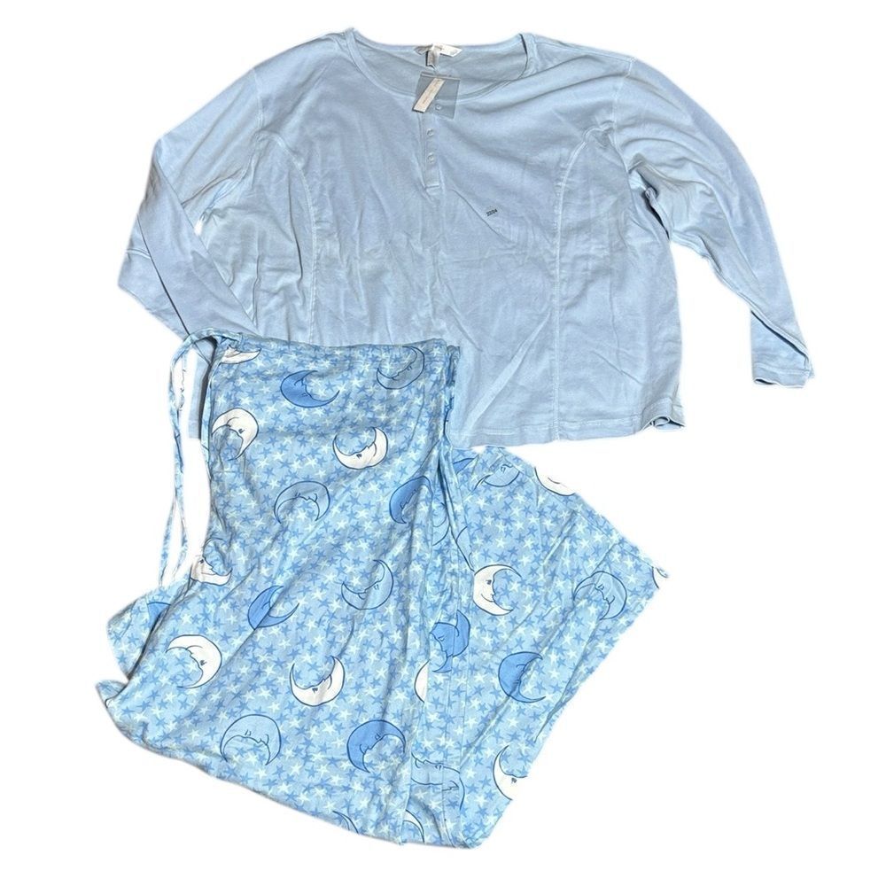 Cacique women’s 22/24 cotton pajama set blue stars moons‎ celestial loungewear